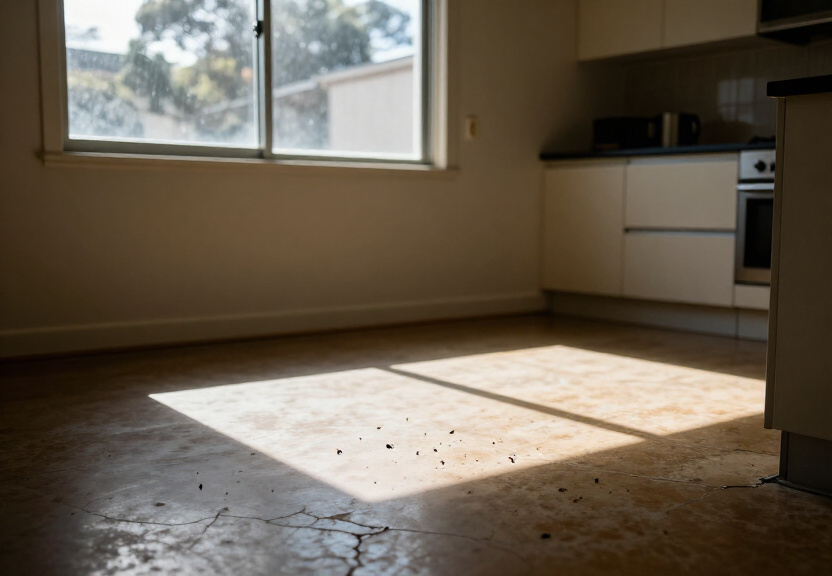 Rodent droppings in a Newtown storage room before treatment